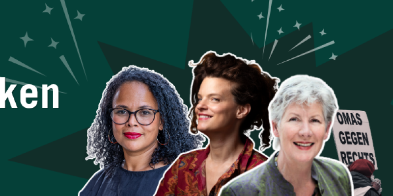 Das Bild zeigt die Referentinnen der Online-Veranstaltung v.l.n.r. Aileen Puhlmann, Theresa Bäuerlein und Regina Hunke von den Omas gegen Rechts
